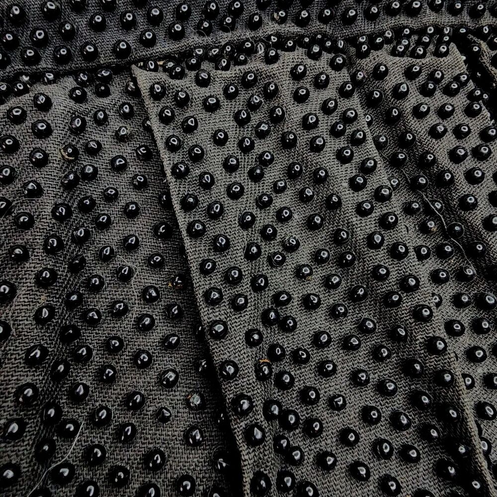 Vintage Plastic Beaded Bag Pleated Satchel Crescent Black Zippered Closure - Picture 10 of 16